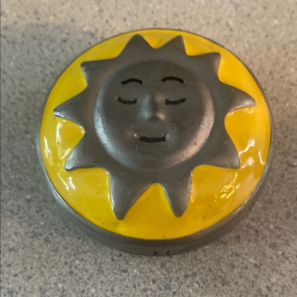 Metal Yellow and Gray celestial Sunburst Decor Trinket Box